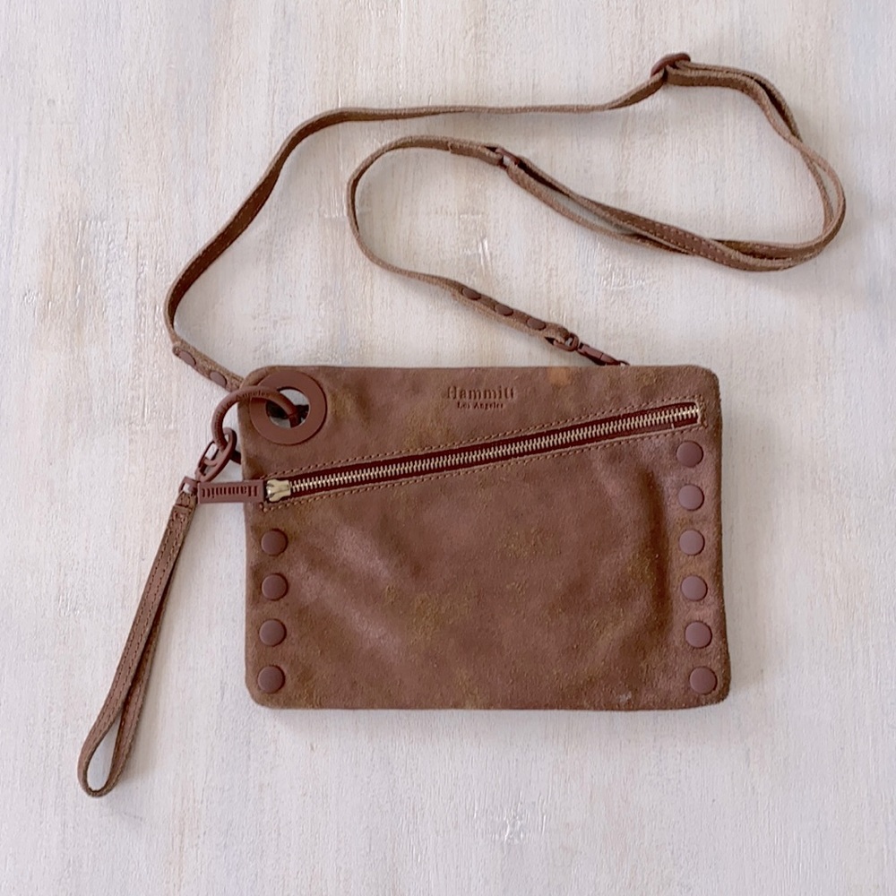 Hammitt gold glitter textured brown leather crossbody purse bag